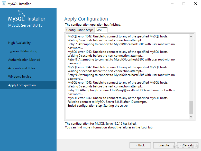 conds before the next connection attempt Retry 5: Attempting to connect to Mysql@localhost:3306 w_解决方法_03