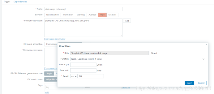 Zabbix 模板添加新的监控项item 监控磁盘使用率_触发器_09