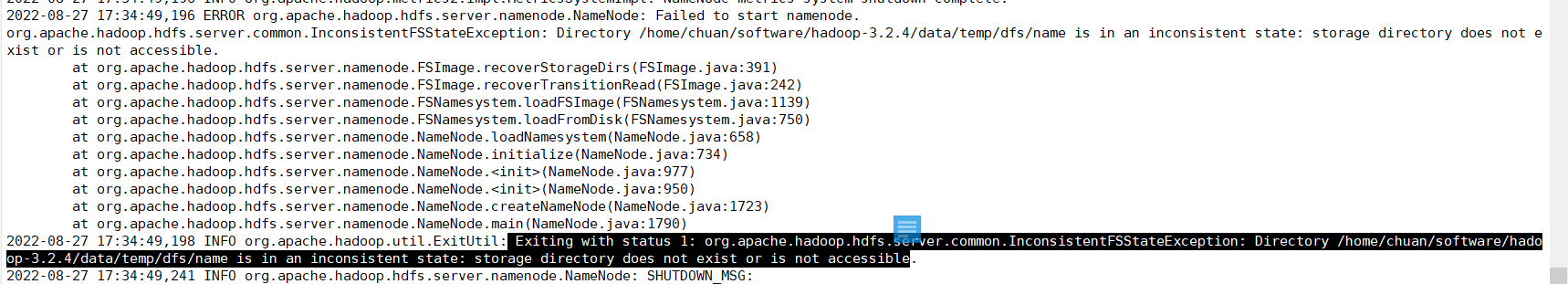 dfs/name is in an inconsistent state: storage directory does not exist or is not accessible_hdfs