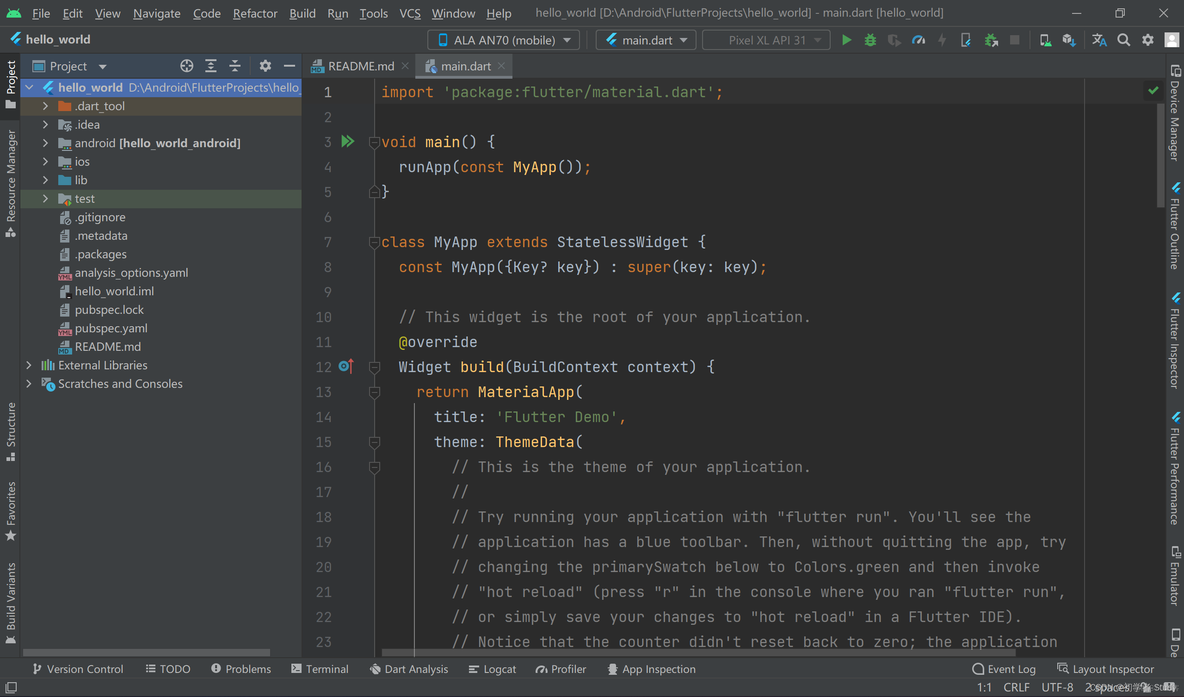 Flutter 第一个程序Hello World!_ide_36