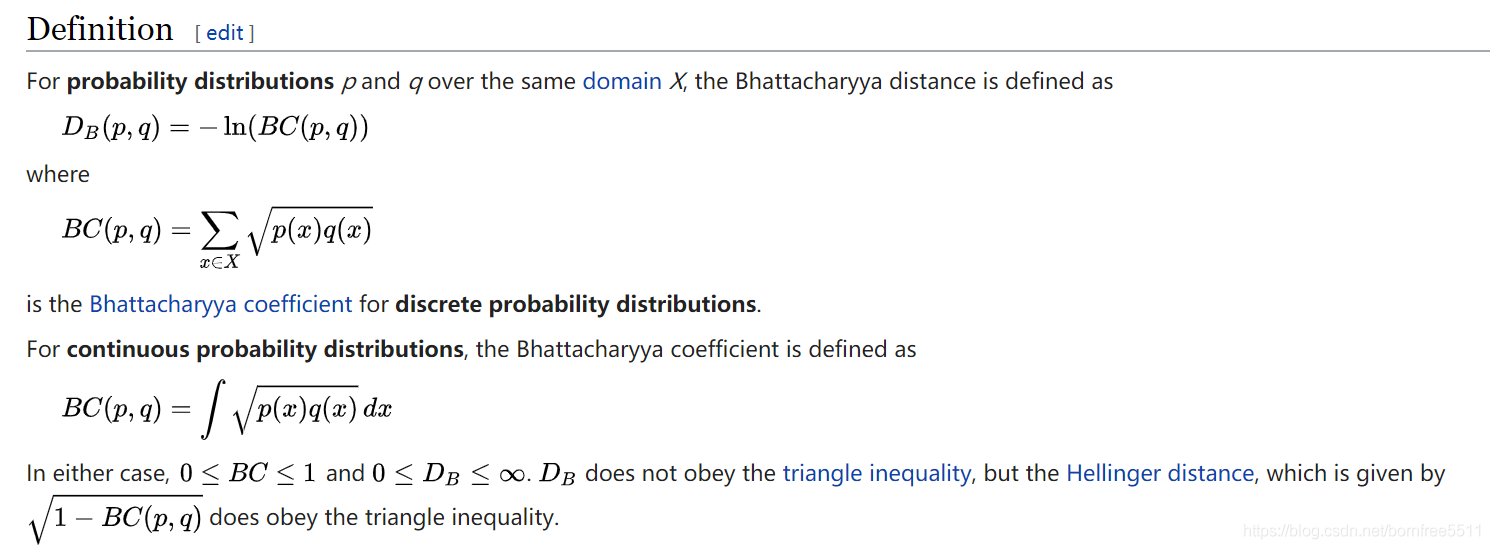 统计--Bhattacharyya distance（巴氏距离）_标准差