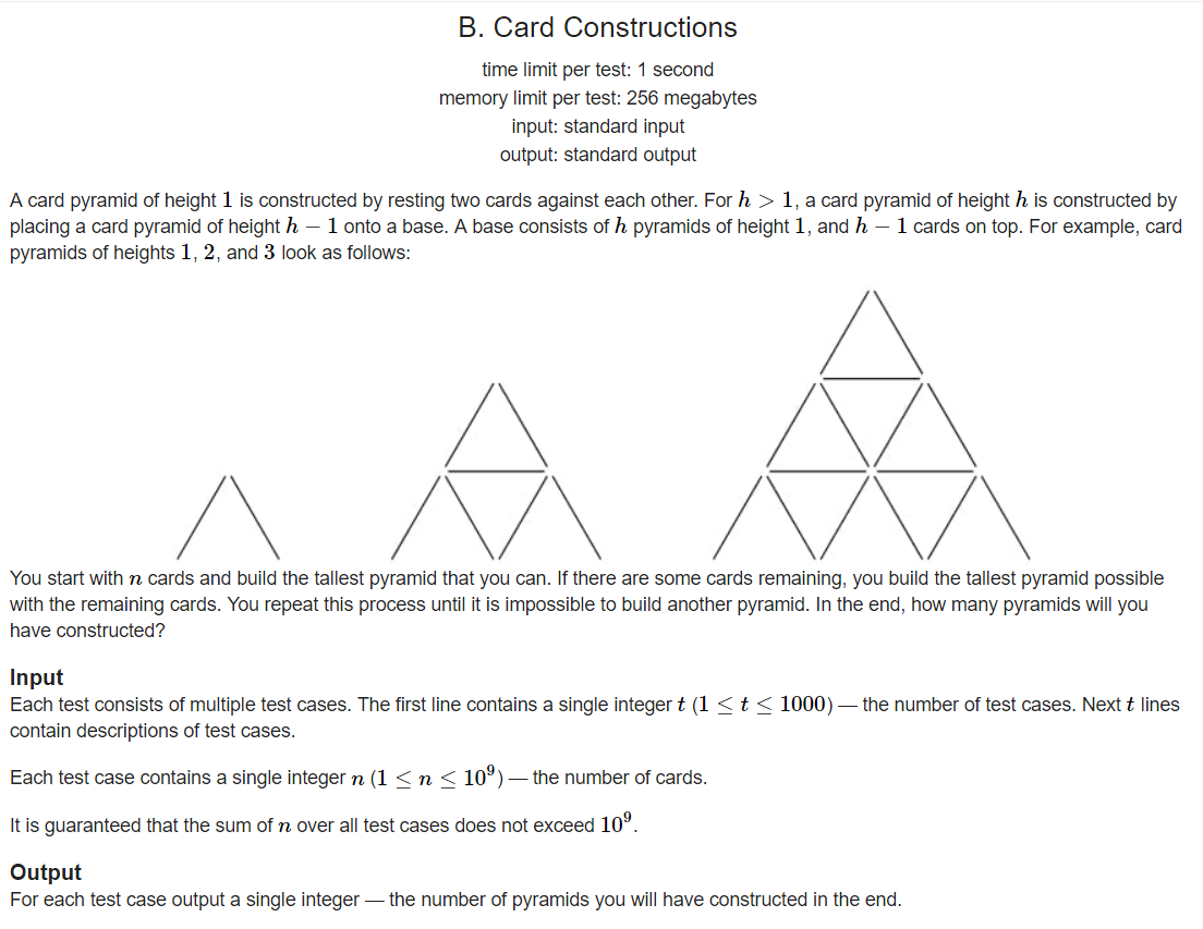 Codeforces Round #639 (Div. 2) B. Card Constructions_打表