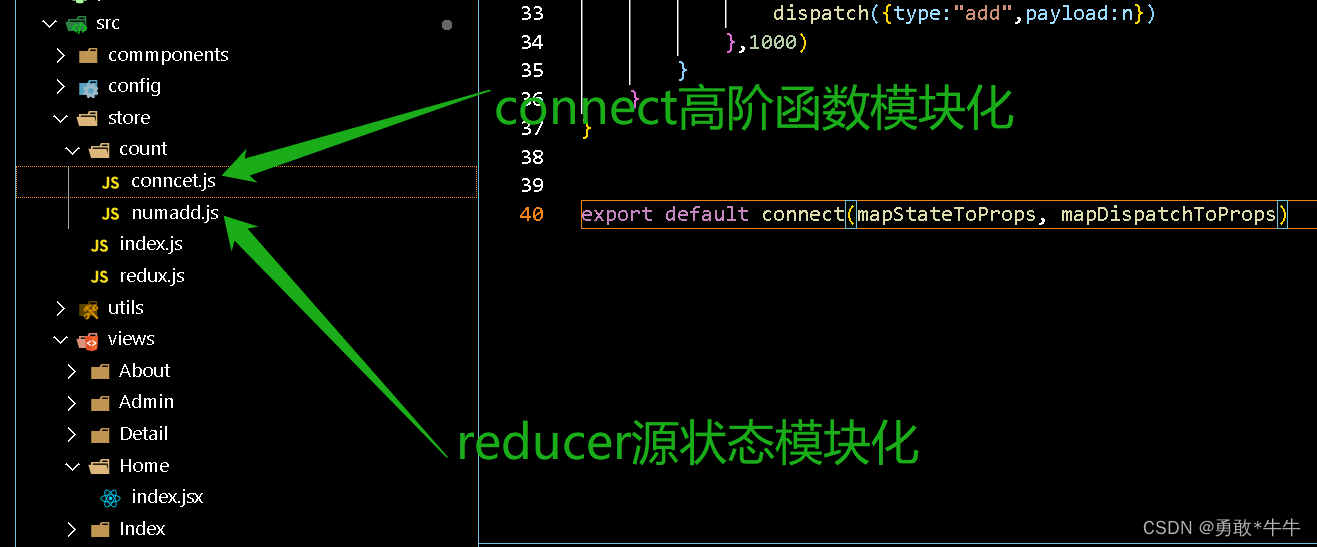 redux模块拆分——start状态模块化——connect高阶函数模块化——Action函数返回对象模块化_数据