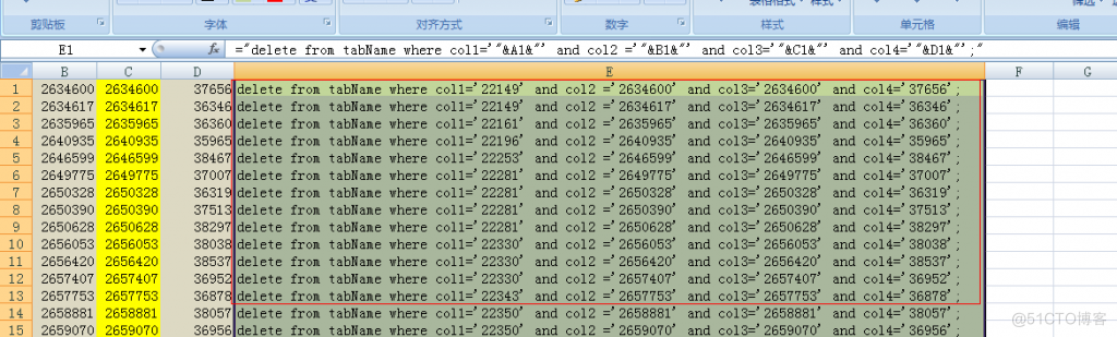 使用 Excel 快速拼接 sql 语句_数据库_04