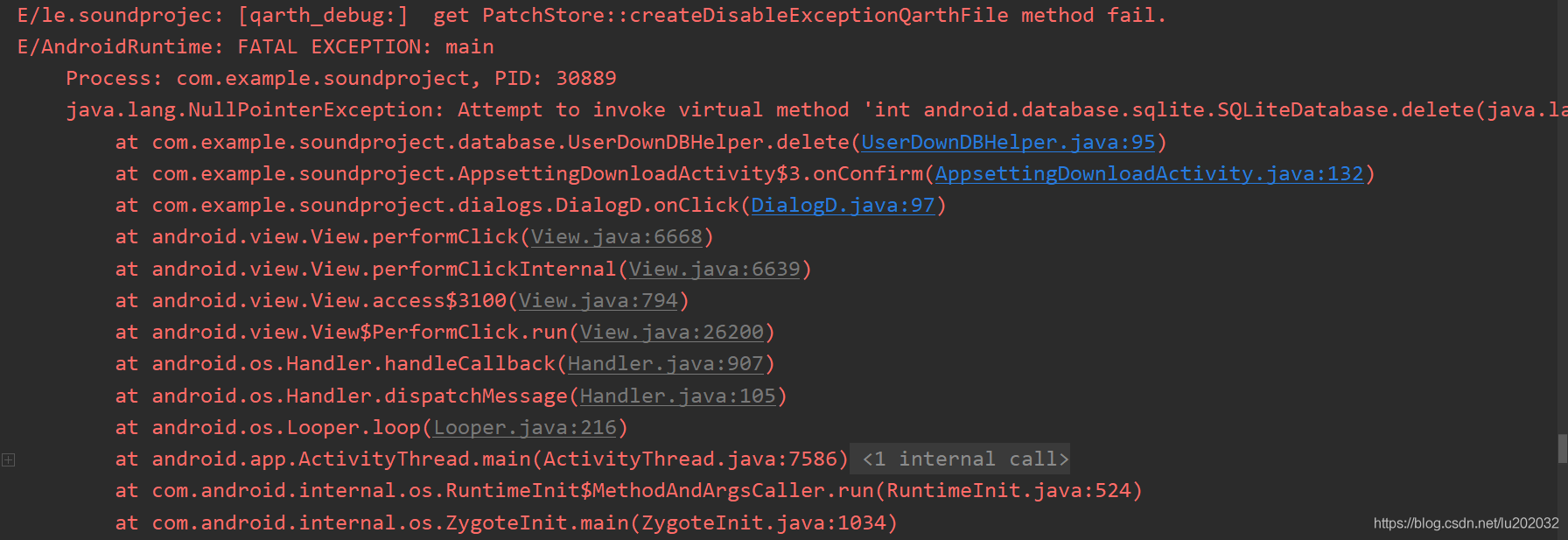 java.lang.NullPointerException: Attempt to invoke virtual method ‘int android.database.sqlite异常_数据库