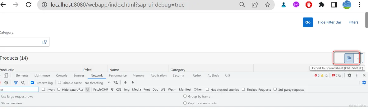 SAP UI5 SmartTable 控件本地运行时进行 Excel 导出的单步调试_json