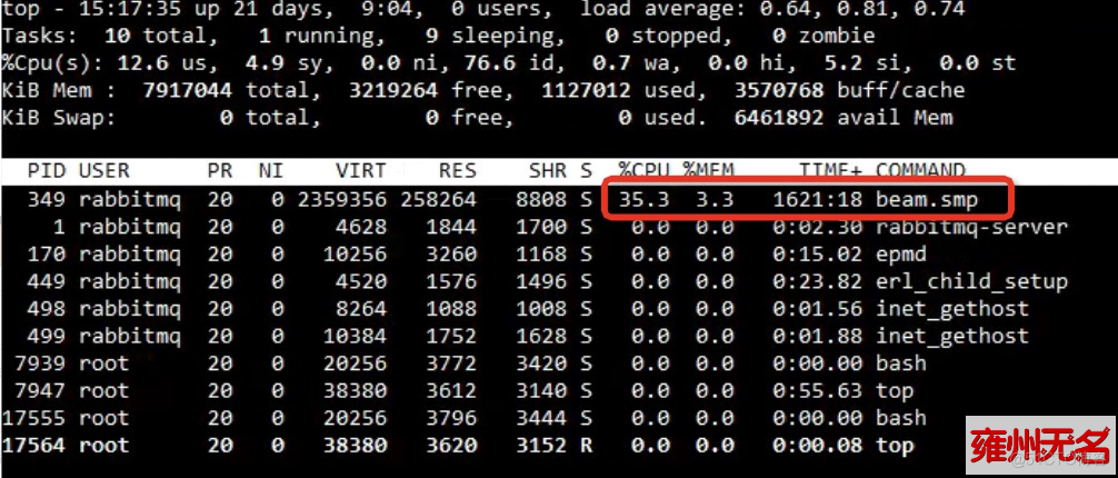 RabbitMQ导致的java服务占用cpu过高从而导致系统负载过高_erlang