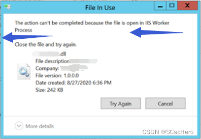 .NetCore程序寄托于IIS部署时提示：进程无法访问该文件，因为它正在被其他进程使用。_microsoft_02