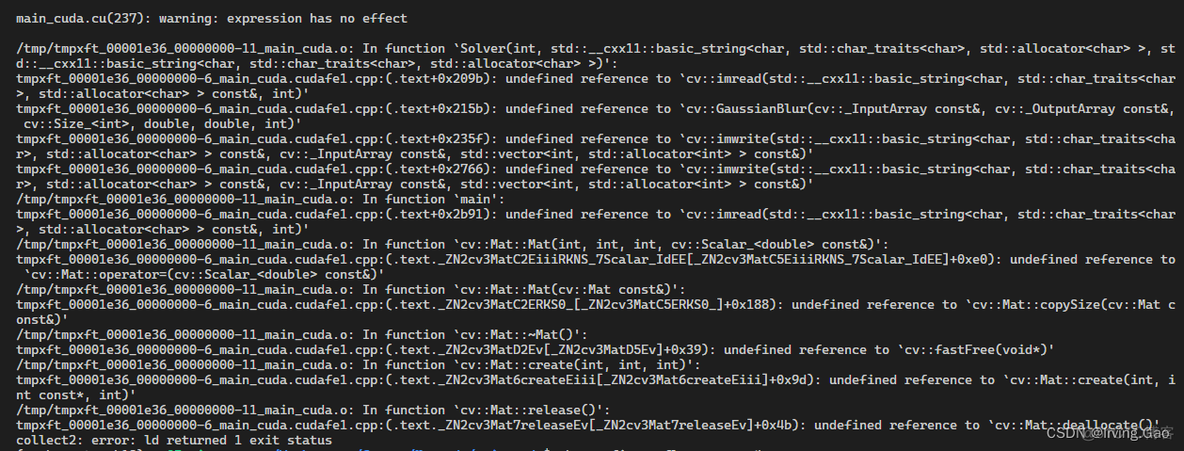 CUDA——报错解决：编写CUDA+OpenCV混合程序时遇到：undefined reference to `cv::imread(std::__cxx11::basic_string＜char,_opencv_02