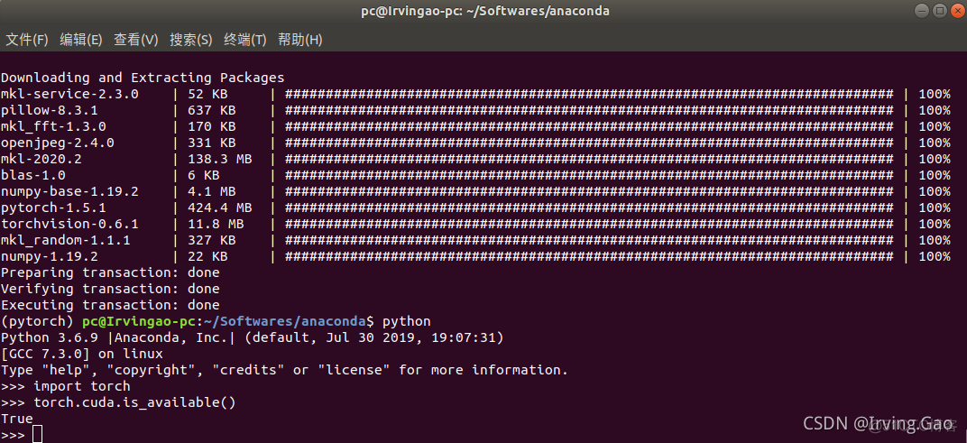 Ubuntu18.04——安装Anaconda和python3.6.9版本的pytorch-gpu_pytorch_08