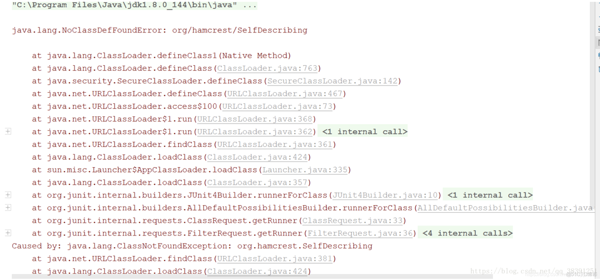 Caused by: java.lang.ClassNotFoundException: org.hamcrest.SelfDescribing_jar