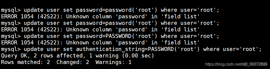 ERROR 1054 (42S22): Unknown column ‘password‘ in ‘field list‘`_mysql