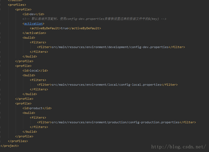 Maven 使用profiles filters resources build 打包不同配置开发环境及打包_intellij idea_04