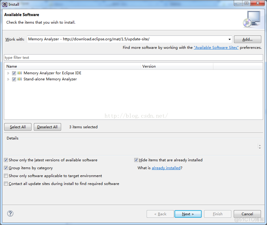 eclipse 安装 java 内存分析工具  Memory Analyzer_链接地址