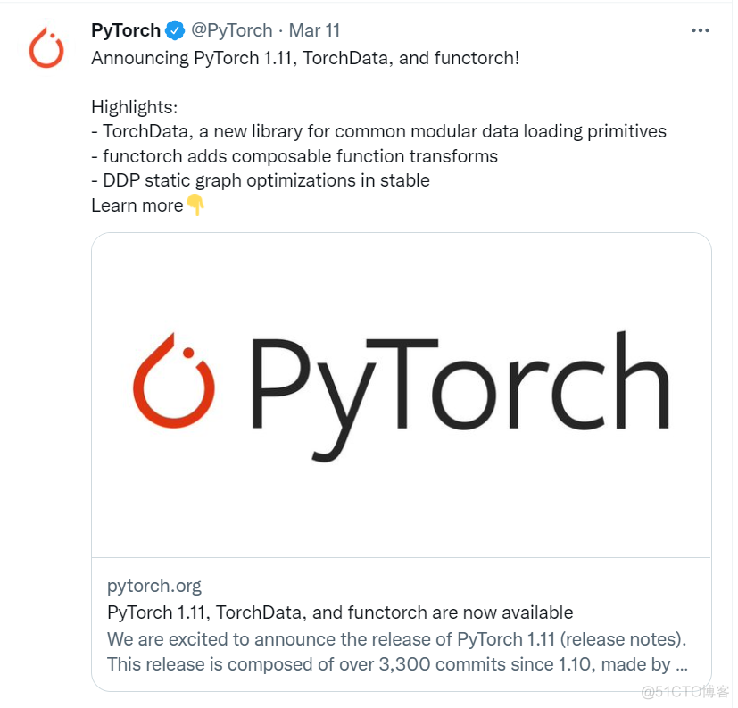 434名贡献者、3300多次代码提交的PyTorch最新版本 1.11来了_数据_03