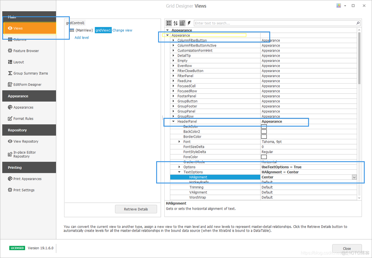 GridControl GridView 修改表格中的标题居中_winform