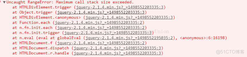 JS异常： Uncaught RangeError: Maximum call stack size exceeded_jquery