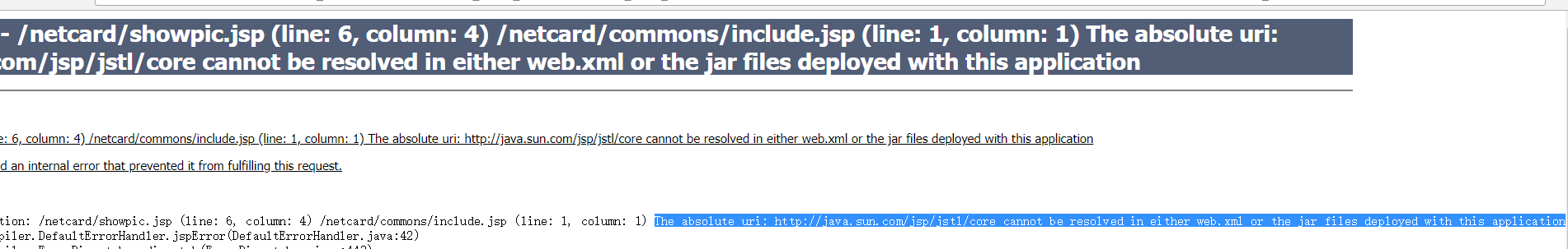 exception http://java.sun.com/jsp/jstl/core_tomcat