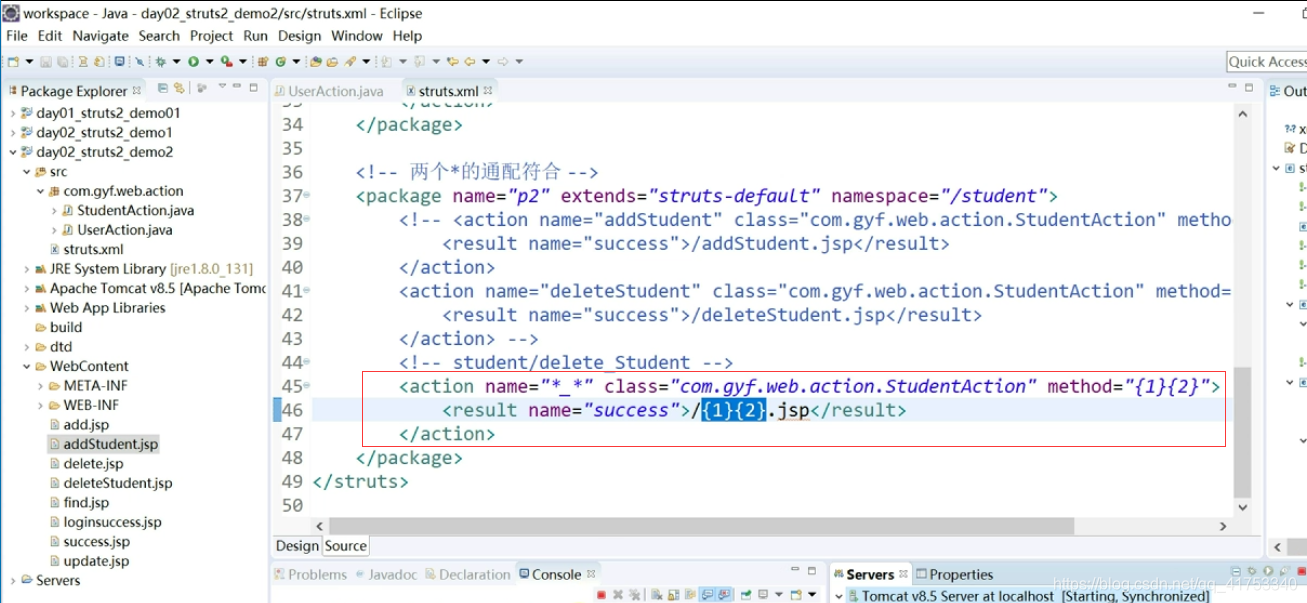 Java三大框架SSH_002_02之Struts2：配置文件action元素-默认的动作类、default-class-ref、配置文件Action元素-通配符_xml_39