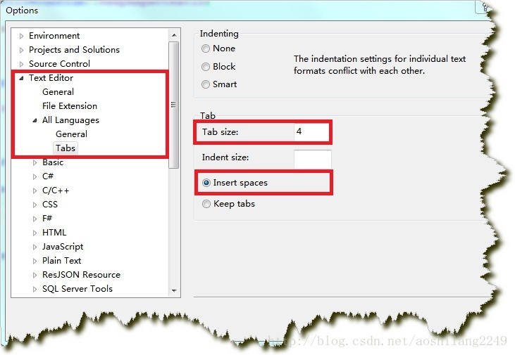 VS2012 TAB设置为4个空格_VS