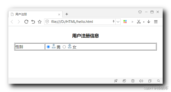 【HTML】HTML 注册表单案例 ① ( 表格设置 | 设置表格位置和大小 | 设置表格标题 | 表单设置 | 表格中设置单选按钮 )_table_05