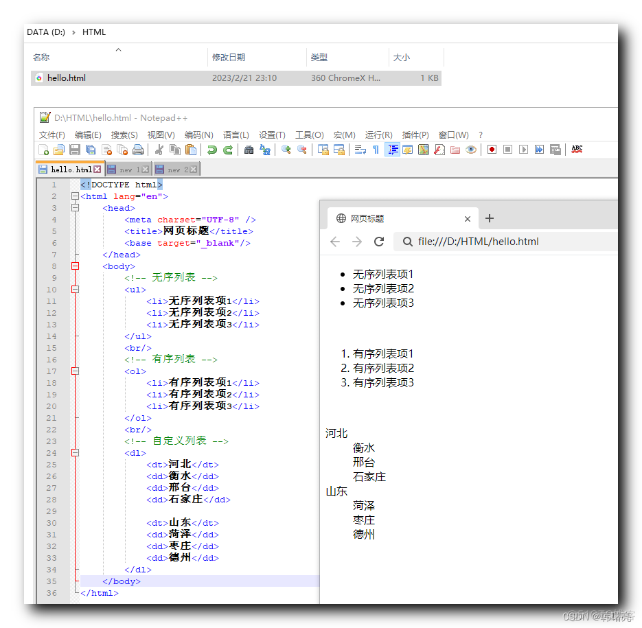 【HTML】HTML 列表 ( 无序列表 | 有序列表 | 自定义列表 )_自定义列表_03