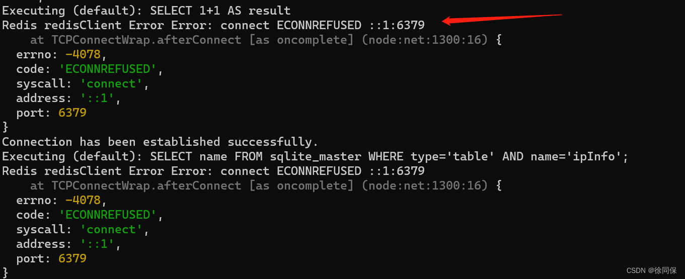 Redis redisClient Error Error: connect ECONNREFUSED ::1:6379 (node redis连接报错）_Redis