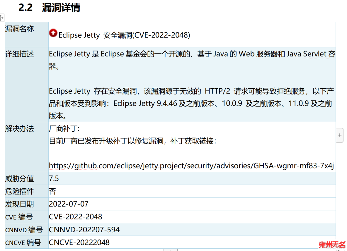 Eclipse Jetty 安全漏洞(CVE-2022-2048) 修复_github