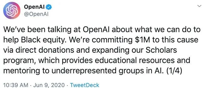 OpenAI 拿出 100 万美金招聘、资助黑人，促进种族平权_开发者