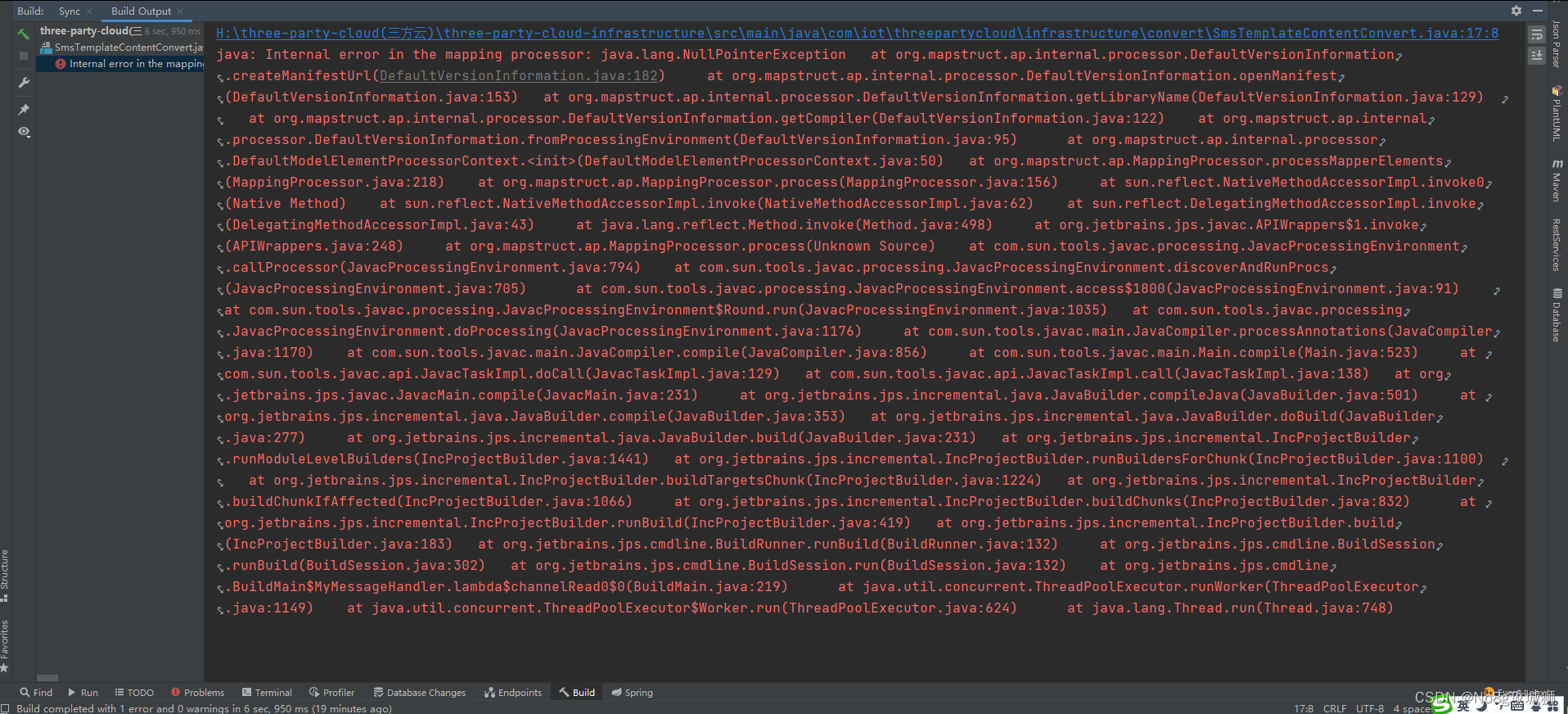 【异常】java: Internal error in the mapping processor: java.lang.NullPointerException_jvm