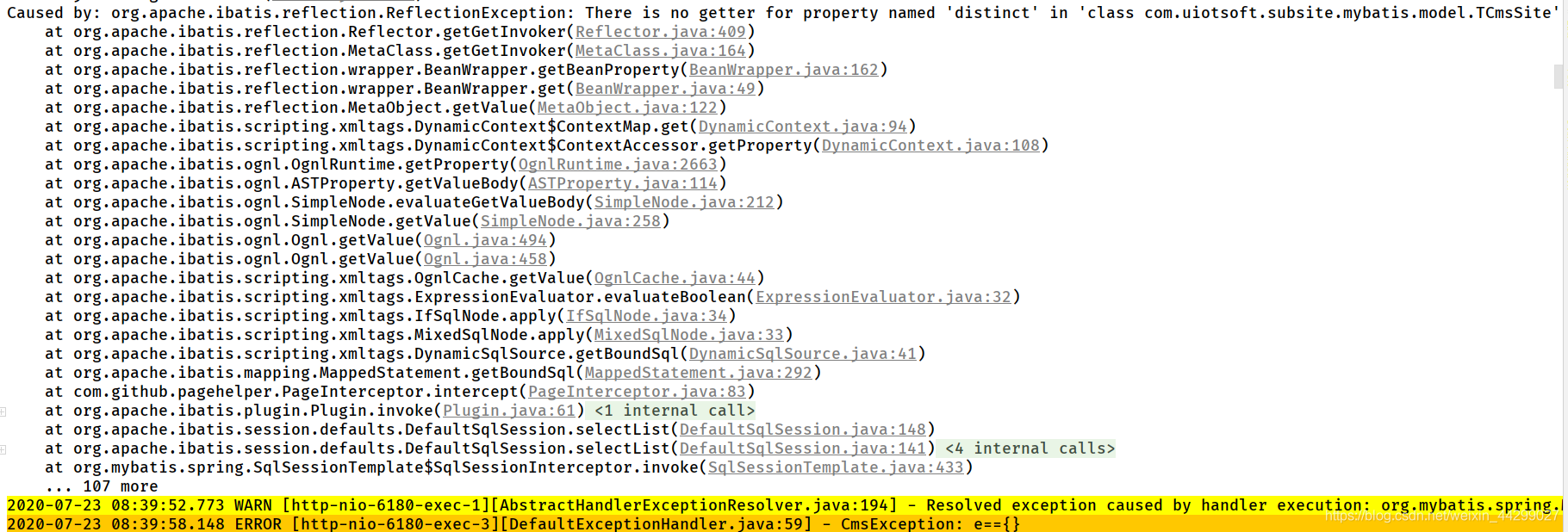 【Java异常】使用通用Mapper ，报There is no getter for property named ‘distinct‘ in ‘class 错_java