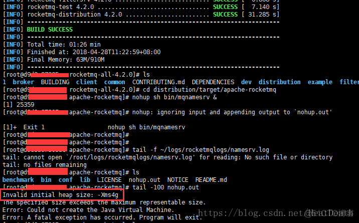 RocketMQ 启动 mqnamesrv  报错 Invalid initial heap size: -Xms4g 的解决办法_00