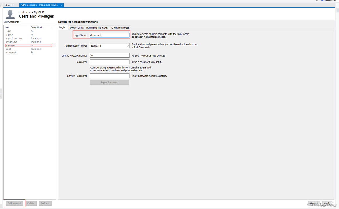 在mysql workben中创建数据库 用mysql workbench创建数据库_新建用户_04