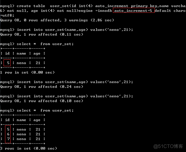 MySQL 设置当前表自增步长 mysql设置自增初始值和步长_建表_05