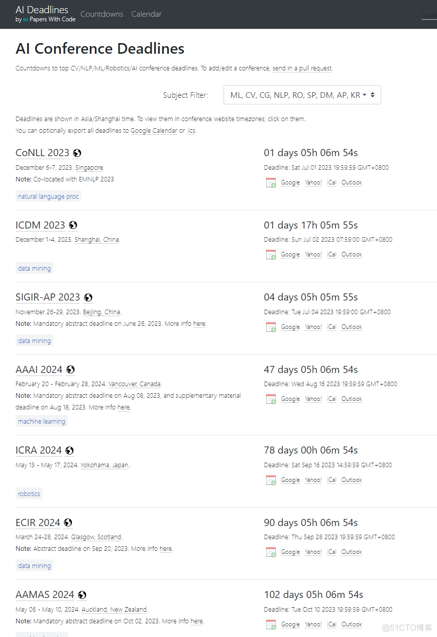（计算机类）人工智能方向会议的截止时间表 —— AI Conference Deadlines —— 会议投稿截止时间_搜索