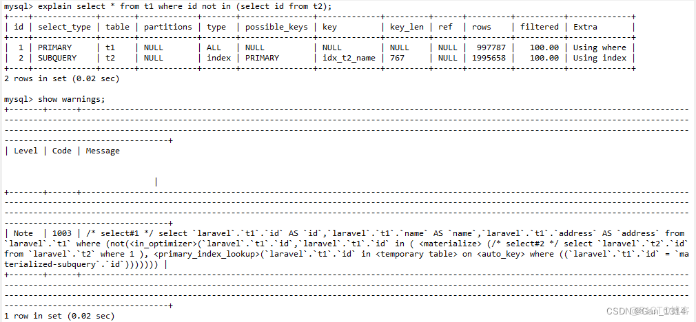 in mysql where 能用到索引么 mysql in会走索引吗_子查询_45