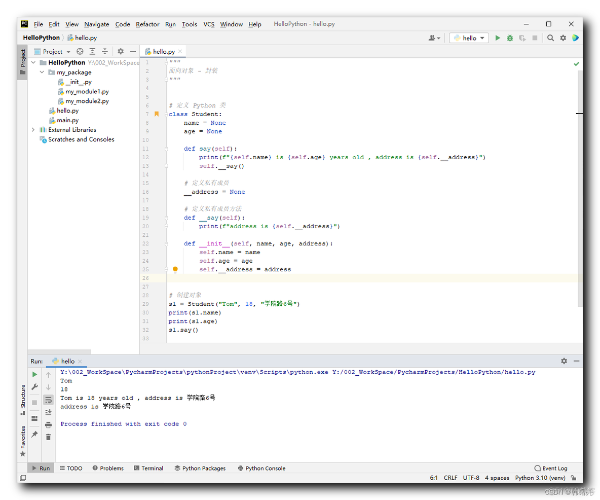 【Python】面向对象 - 封装 ② ( 访问私有成员 | 对象无法访问私有变量 / 方法 | 类内部访问私有成员 )_原力计划_04