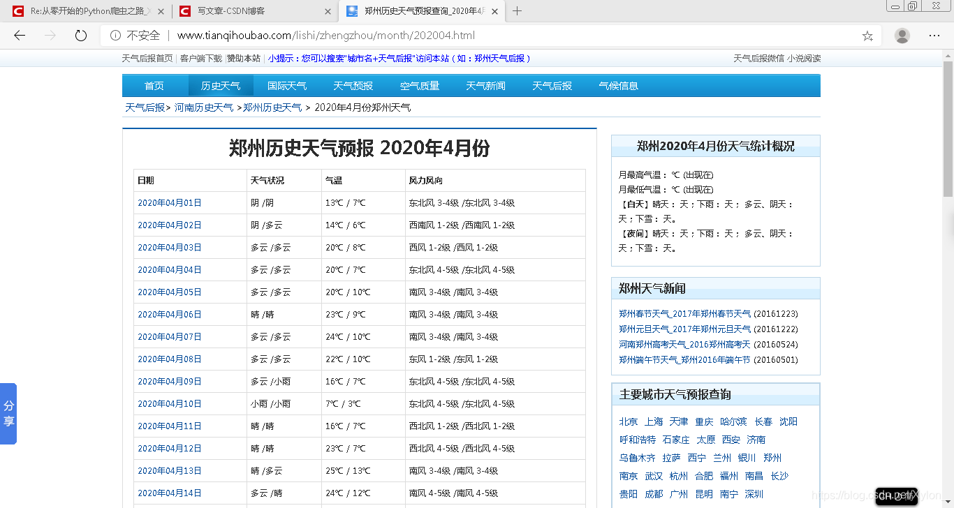 python 爬虫爬取天气信息 python爬取天气数据并制图_html_02