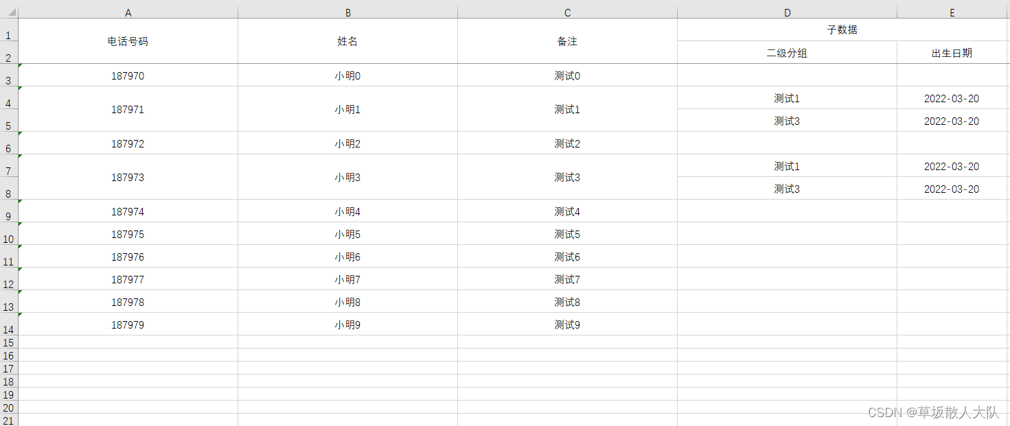 java导出excel 重复 java excel导出 一对多_Data