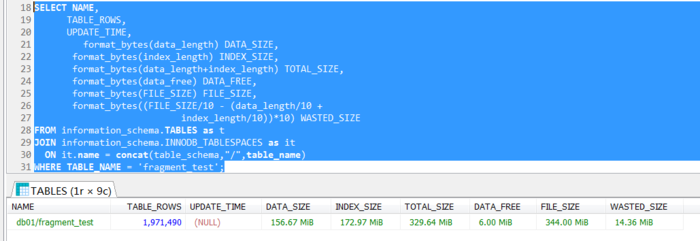 mysql整理表碎片 alter mysql 碎片率检查_碎片化