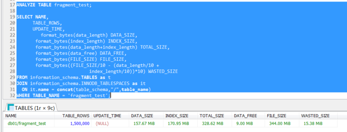 mysql整理表碎片 alter mysql 碎片率检查_重启_02