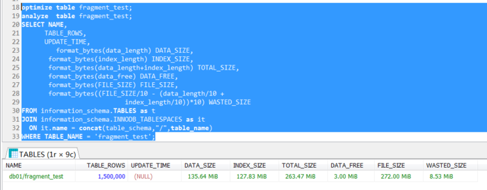 mysql整理表碎片 alter mysql 碎片率检查_重启_04