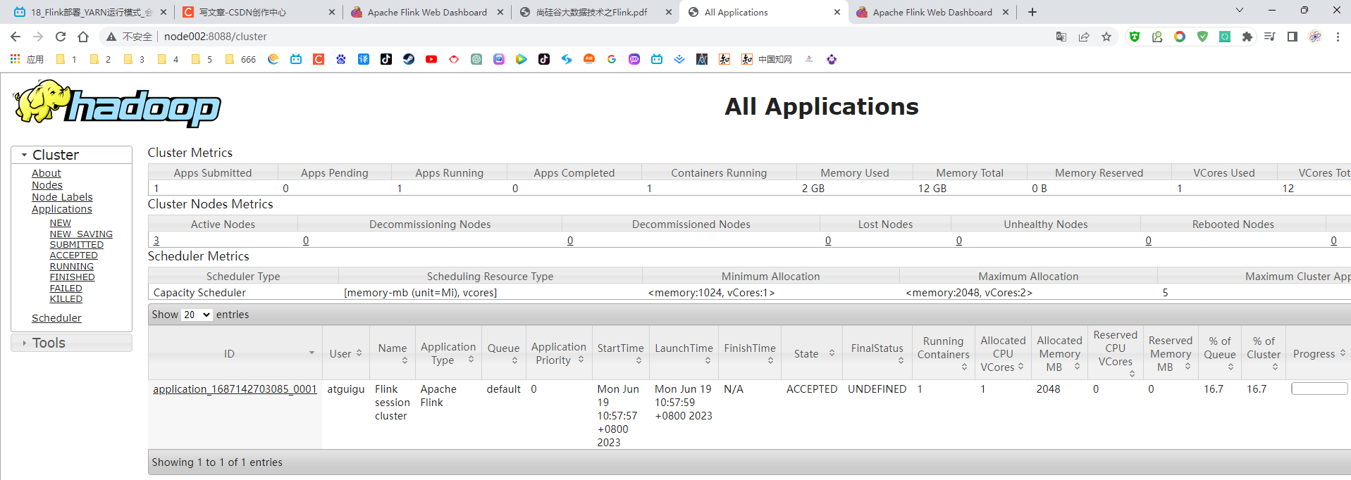 Flink 1.17教程：Hadoop yarn会话运行模式_Apache