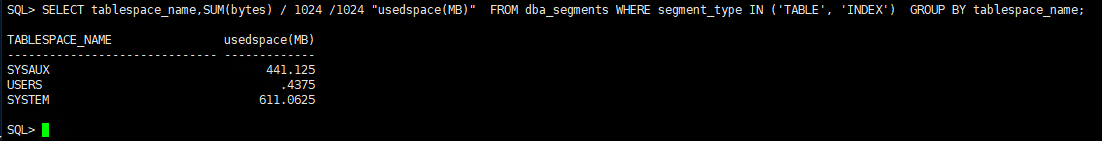 Oracle查询表占用空间大小_占用空间