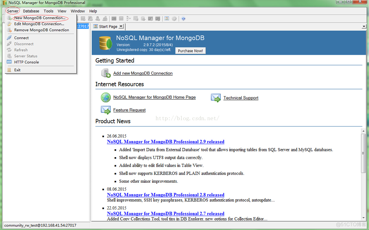 使用NoSQL Manager for MongoDB客户端连接mongodb_数据库