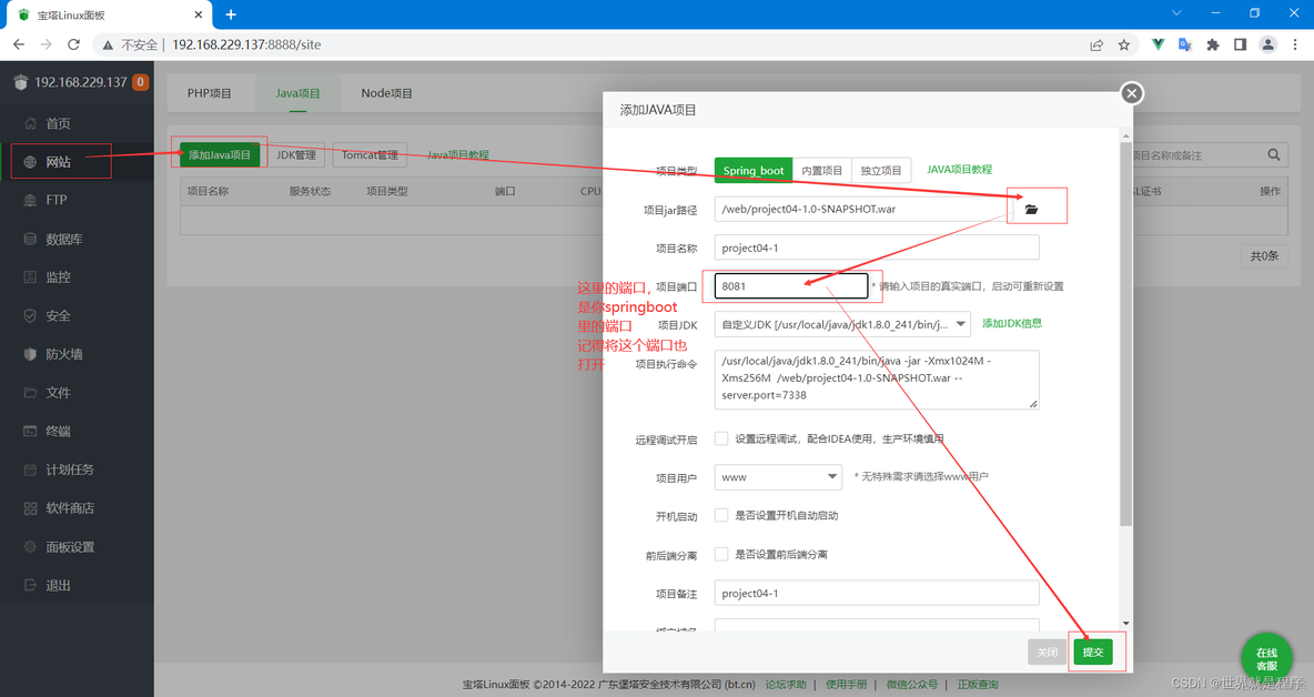 宝塔面板java项目无法启动 宝塔面板部署spring boot项目_宝塔面板java项目无法启动_30