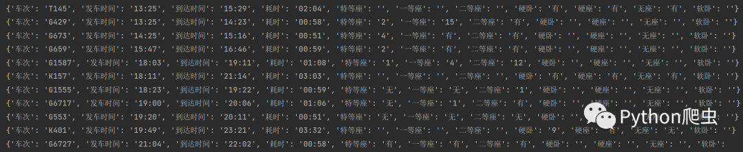 用python查询12306车票，一件获取所有车次信息_for循环