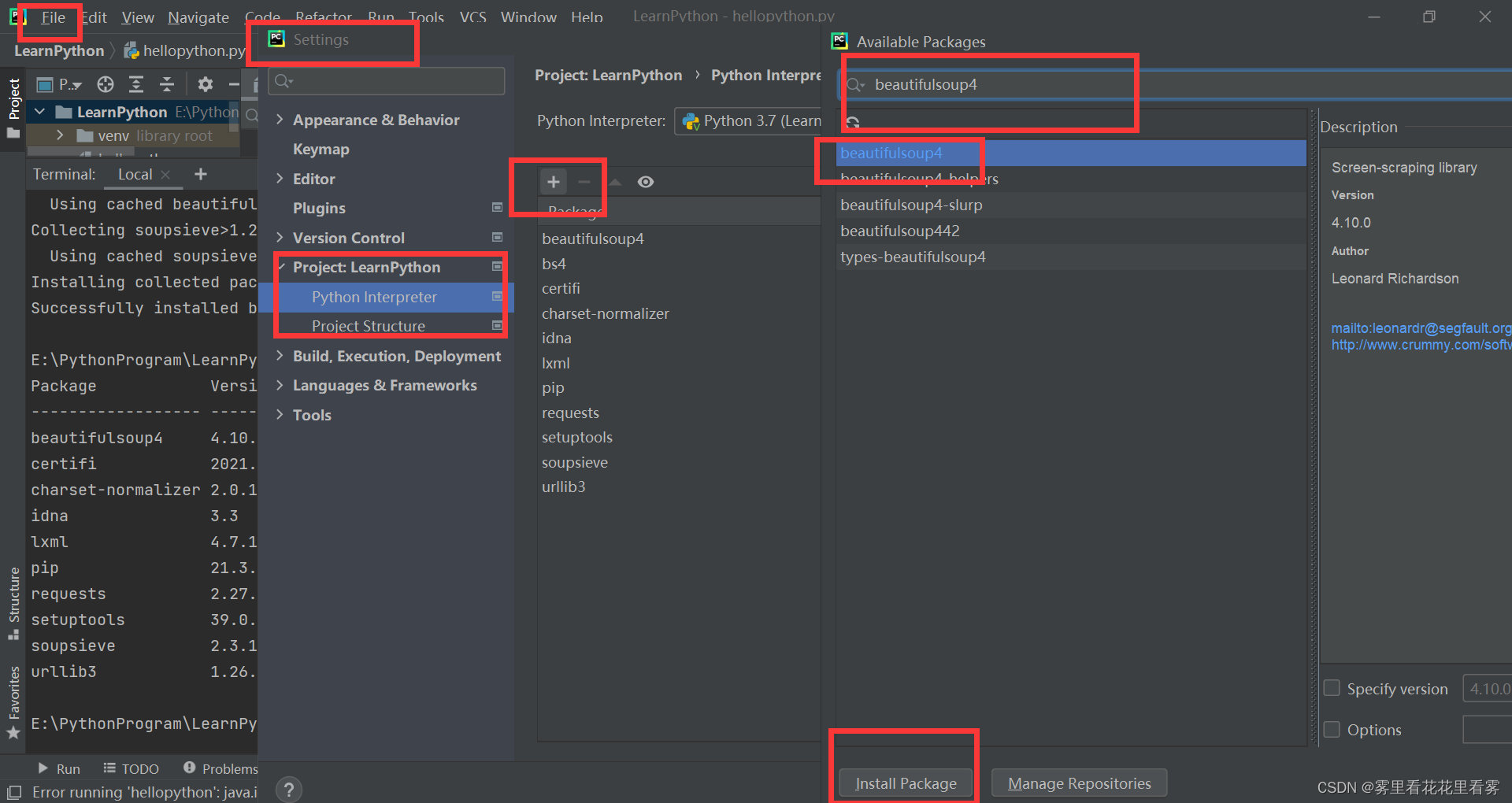 python beautifulsoup库 拿到文本 pycharm导入beautifulsoup_ide_03