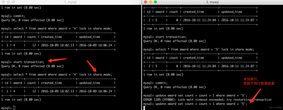 [MySQL] 行级锁SELECT ... LOCK IN SHARE MODE 和 SELECT ... FOR UPDATE_数据_12