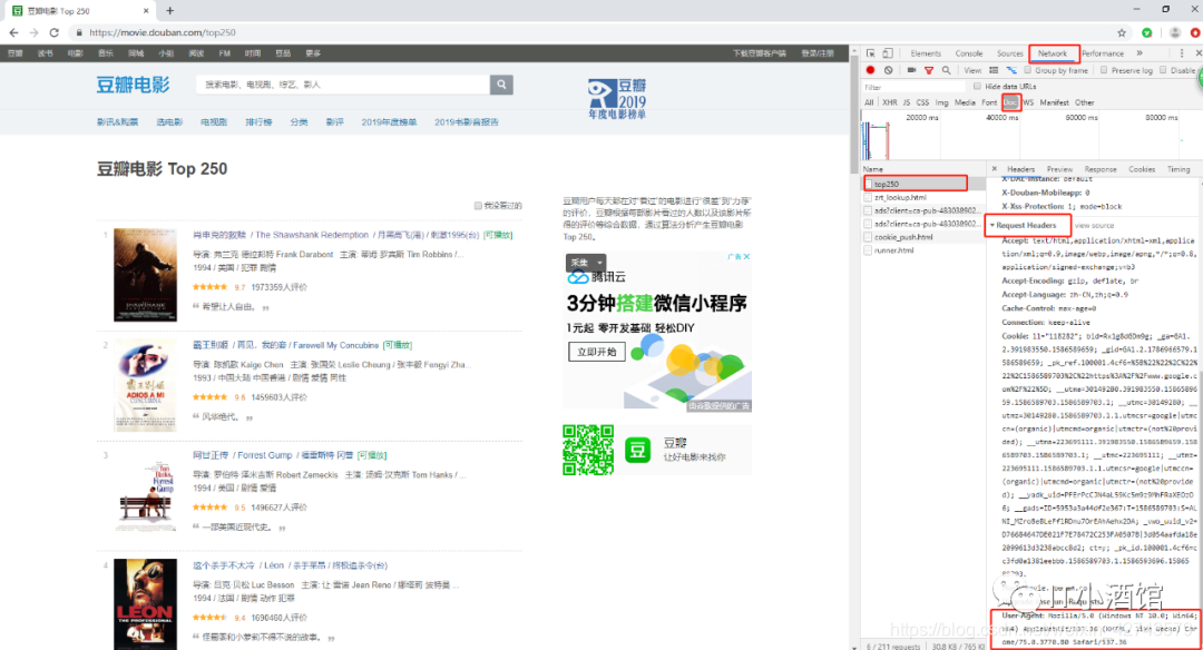 Python爬取豆瓣电影Top250数据存入Excel python爬取豆瓣热门电影信息_https_02